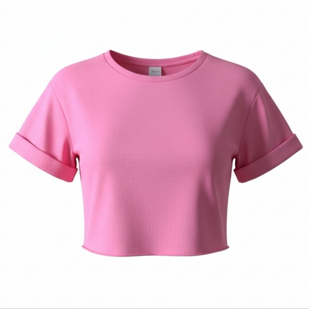 Bershka Pink Boxy Crop T-Shirt Short Sleeve